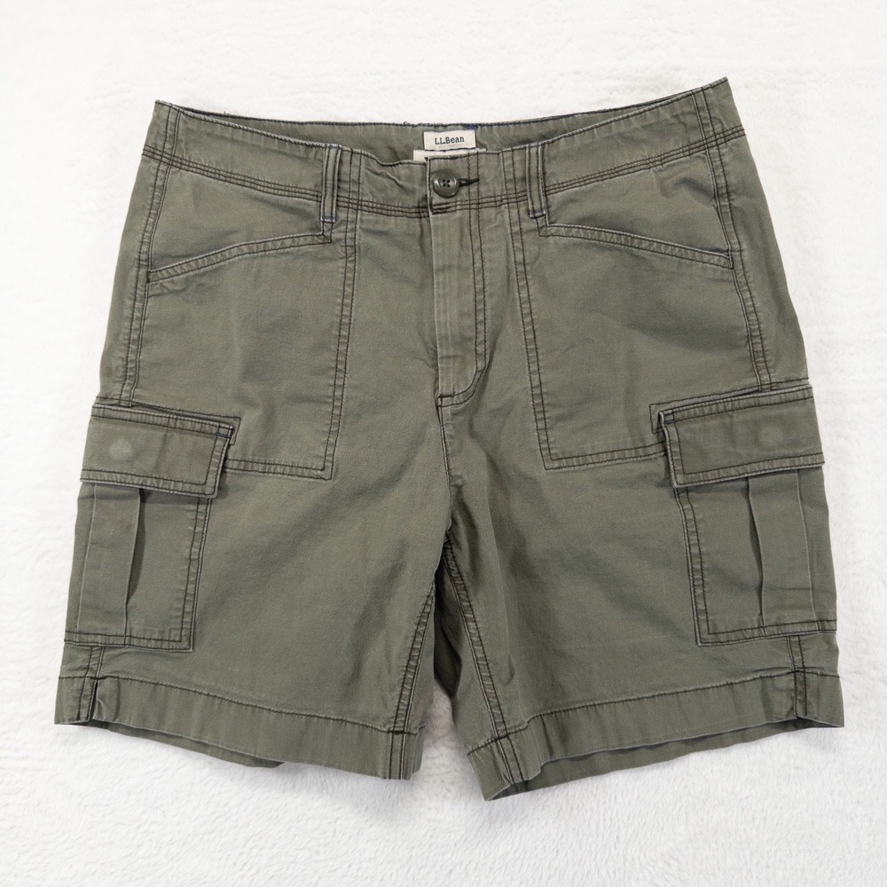 L.L. Bean Cargo Shorts 10 Olive Green Utility Hiking Outdoor Cotton Blend Casual